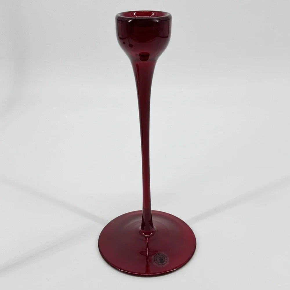 Vintage Ikea Blomster Candlestick Holders Ruby Red Glass 3 Taper Candle 90's